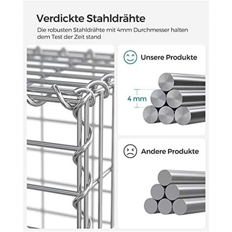 SONGMICS Gabione 100 x 95 x 30 cm Höhe 95cm Steinkorb geschwungene