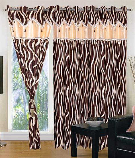 Elegance Brown Abstract Polyester Door Curtain Set Of 3 7 FT ECT024