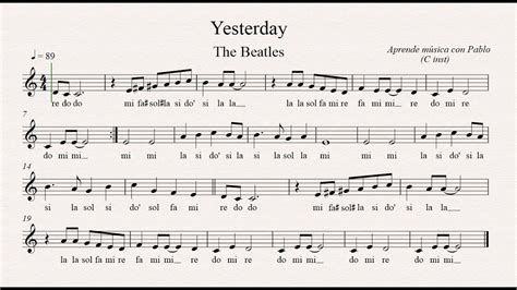 Yesterday Los Beatles Flauta Youtube Notas Escritas E Imágenes