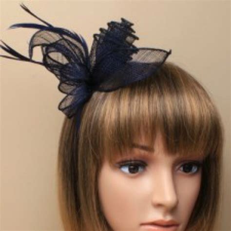 Navy Blue Fascinator With Sinamay Flower And Feather Tendrils Ebay