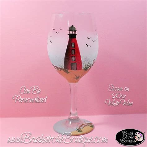 Hand Painted Wine Glass Ponce Inlet Lighthouse Original Designs By Cathy Kraemer Hand