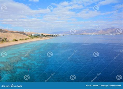 Mountain and Coral Reef in the Red Sea, Israel, Eilat. Panoramic ...