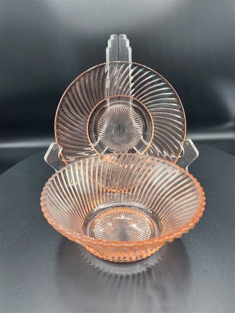 Vintage Federal Glass Diana Pink Depression Glass Bowl And Underplate Dish Plate Circa 1930s Etsy