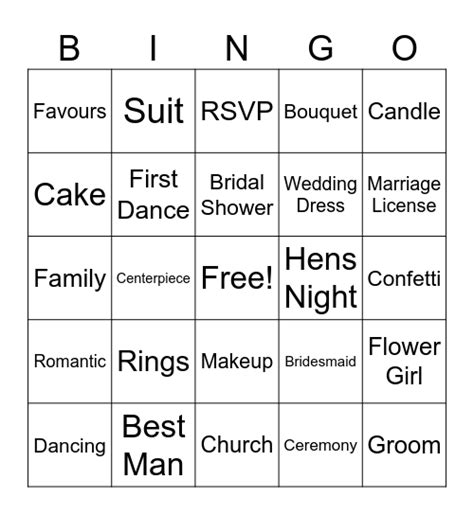 Bridal Shower Bingo Card