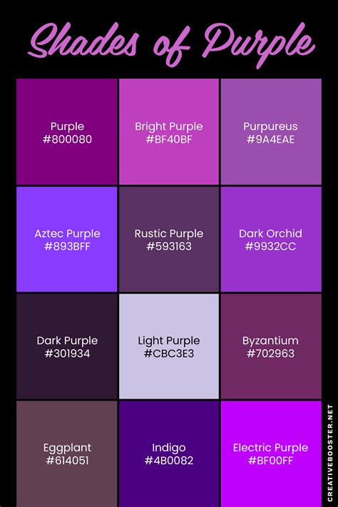 140 shades of purple color with names hex rgb cmyk codes – Artofit