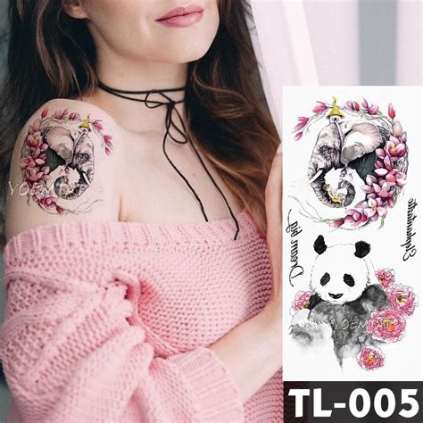 Flor Rosa Panda Elefante Acuarela Zorro Flor Tatuaje Pegatinas Ni As