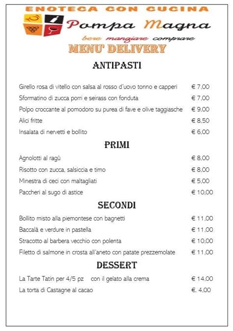 Speisekarte Von Pompa Magna Enoteca Con Cucina Restaurant Asti