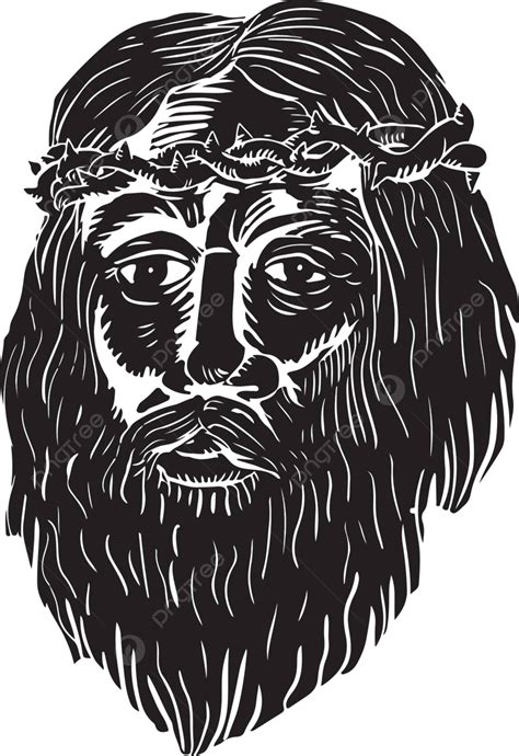 Christ Crown Of Thorns Woodcut Savior Illustration Face Vector Savior Illustration Face Png