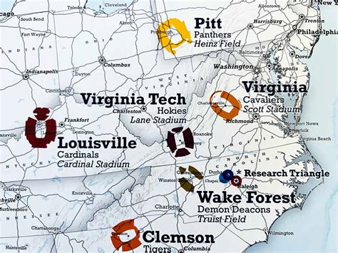 ACC Teams, ACC College Football Stadium Map – GeoJango Maps