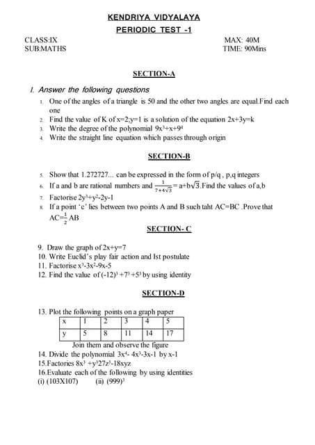 Class Ix Maths Periodic Test 1 Pdf