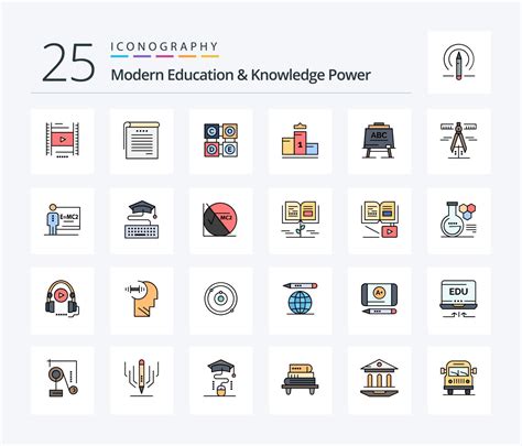 Modern Education And Knowledge Power 25 Line Filled Icon Pack Including