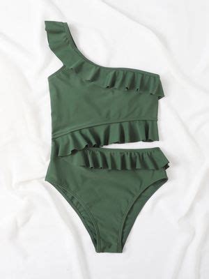 One Piece Swimsuit Push Up Swimwear Monokini Kisa Push Up Bikini Ruffled Cut Out Bathing Suits