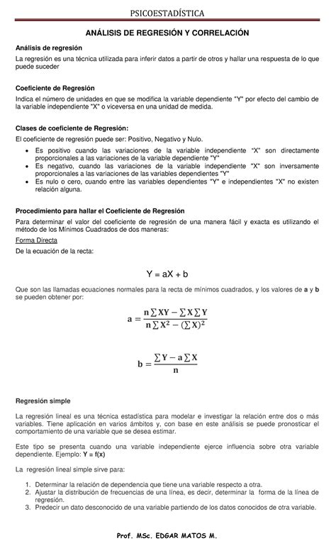 Análisis De Regresión Y Correlación PsicoestadÕstica Prof Msc Edgar Matos M AnÁlisis De