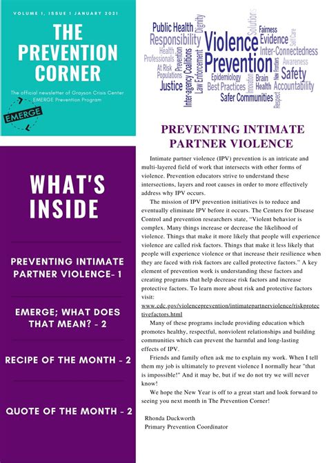 Prevention Corner Archived Newsletters Grayson Crisis Center