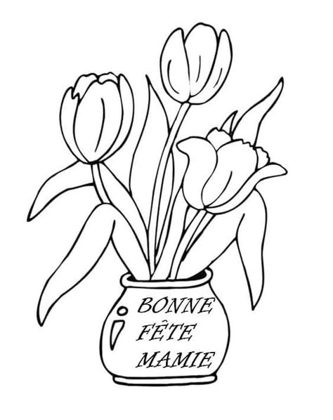 Coloriage Bonne Féte Mamie avec Pot de Fleurs télécharger et imprimer