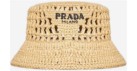 Prada Crochet Raffia Bucket Hat In Natural Lyst UK