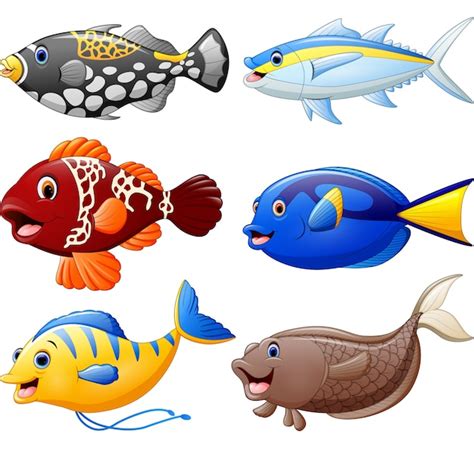 Conjunto De Dibujos Animados De Peces Descargar Vectores Premium