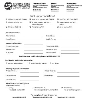 Fillable Online Orthopaedic Physician Referral Form Fax Email Print