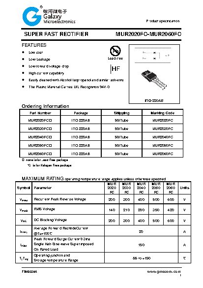 Mur Fc Datasheet A V Super Fast Rectifiers Vrrm Max V