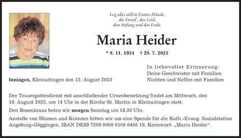 Traueranzeigen von Maria Heider Allgäuer Zeitung