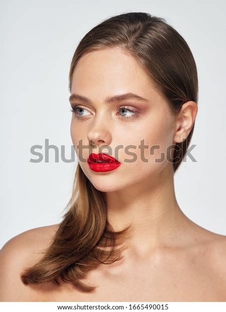 Beautiful Woman Nude Beautiful Red Lips Stock Photo 1665490015 Shutterstock