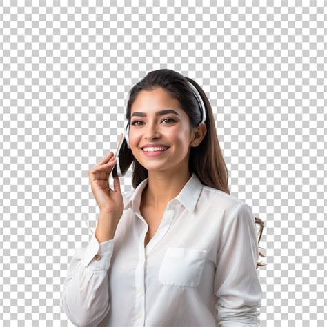 Una Mujer Con Una Camisa Blanca Que Dice Que Est Sonriendo Aislada En