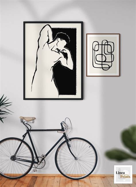 Male Nude Line Art Print Printable Wall Art Black Men Art Etsy