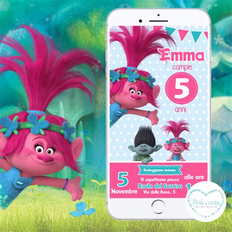 Invito Digitale Compleanno Trolls Perle Di Carta