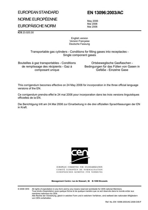 EN 13096:2003/AC:2006 - Transportable gas cylinders - Conditions for ...
