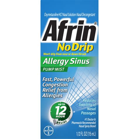 Afrin No Drip Allergy Sinus Pump Nasal Mist Congestion Relief 15 Ml