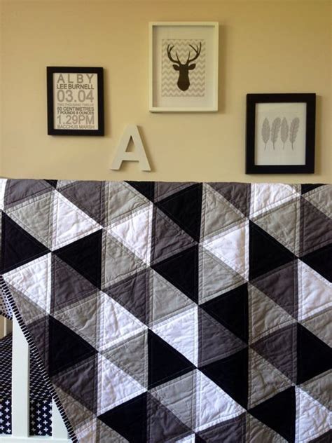 Geometric Triangle Monochrome Cot Quilt Grey Black Etsy Quilts Triangle Quilt Cot Quilt