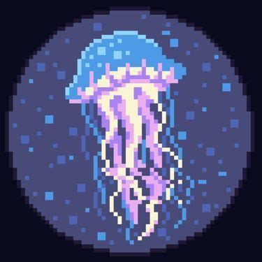 Pixel Art Jellyfish On Black Background