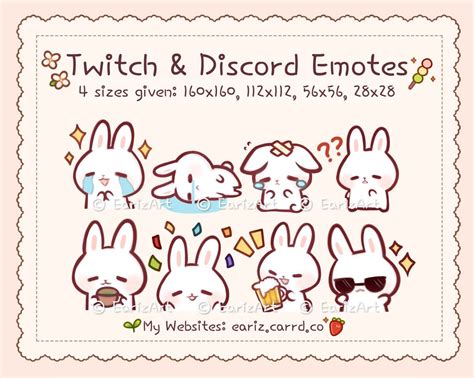 Twitch Discord Emotes Pack 8 Cute White Bunny Emotes Etsy Cute