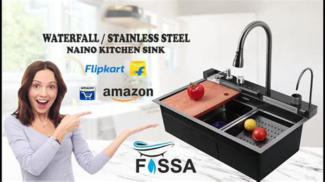 Fossa Waterfall Piano Nano Kitchen Sink With LED Panel And Digital