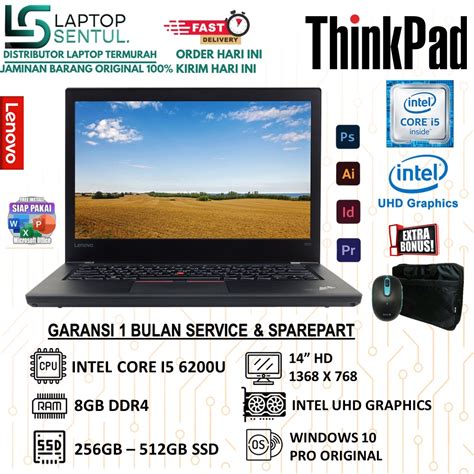 Jual Laptop Murah Lenovo Thinkpad T470 I5 6300U RAM 8GB 512GB SSD FHD