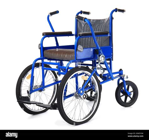 Blue wheelchair on white background Stock Photo - Alamy