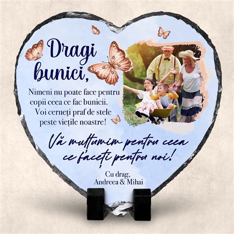 Ardezie în formă de inimă personalizată cu mesaj și poză pentru bunici