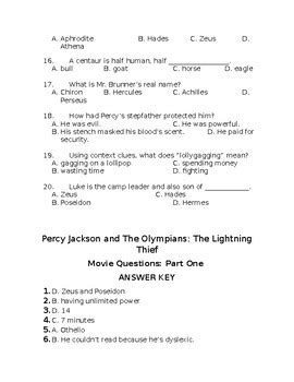 Percy Jackson And The Olympians The Lightning Thief Movie Questions