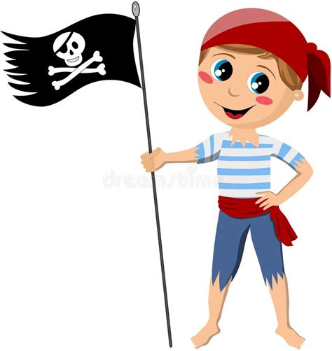 Menino Do Pirata Que Guarda a Bandeira Ilustração do Vetor Ilustração