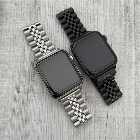 Black Silver Jubilee Stainless Steel Metal Apple Watch Band Etsy Uk