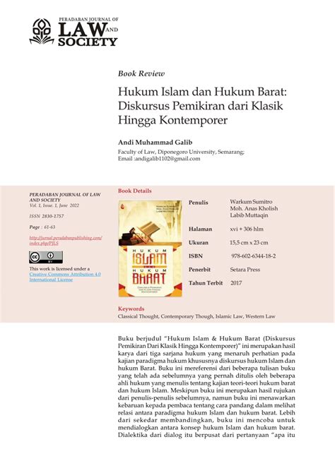 Pdf Hukum Islam Hukum Barat Diskursus Pemikiran Dari Klasik Hingga