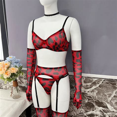 Leopard Lingerie Set With Garter Belts Free Shipping