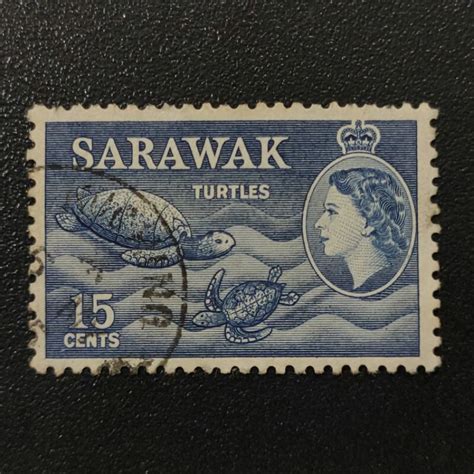 1957 Stamp Sarawak Unique Used Stamp 15c Ultramarine Queen Elizabeth II