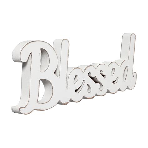 Rustic White Wooden Blessed Sign For Tabletop 15 Wall Hanging