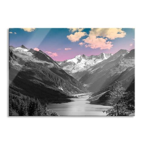 Union Rustic Glasbild Ruhiger See In Berglandschaft Wayfair De