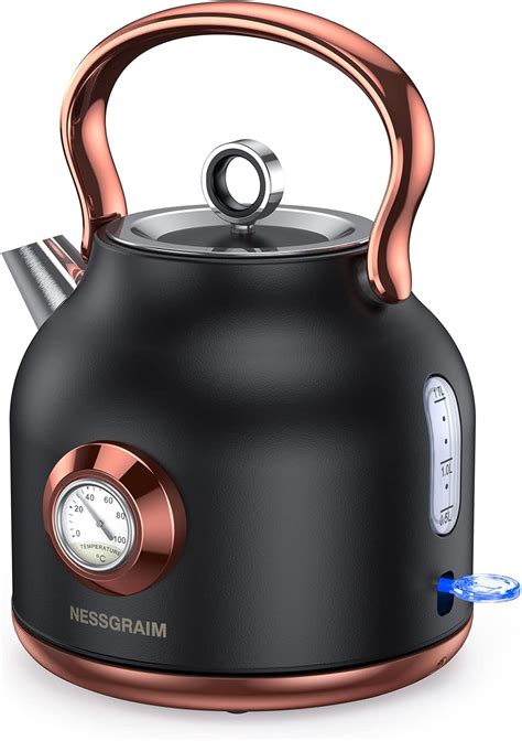 NESSGRAIM Hervidor eléctrico retro de acero inoxidable de 1 7 l con