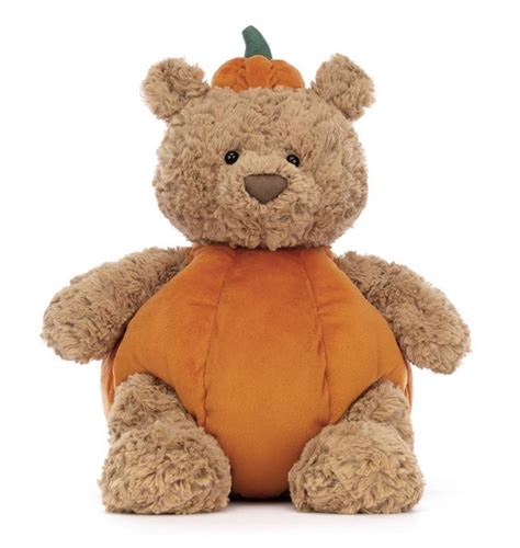 A Brown Teddy Bear With A Pumpkin On Its Chest