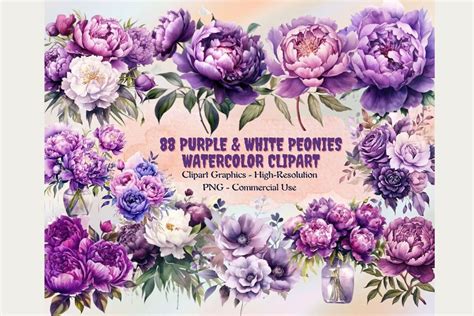 88 Purple & White Peonies Graphic by 99CentsCrafts · Creative Fabrica