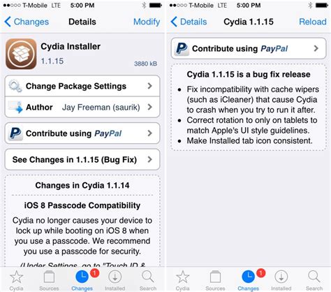 Mise à jour de Cydia Installer vers 1 1 15 pour corriger les bogues Bug