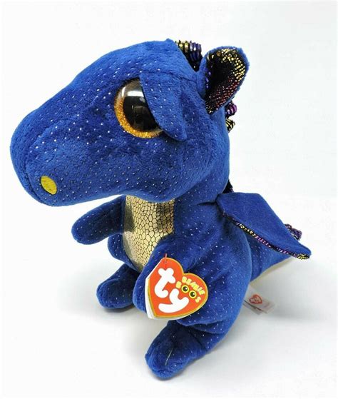 Ty Beanie Boos Dragon Saffire Blue Plush Big Sparkle Eyes 9 Medium